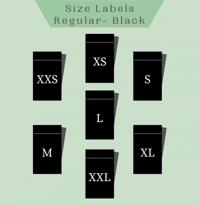 Woven Size Labels- Regular Black- XS to XXL - Labelyze
