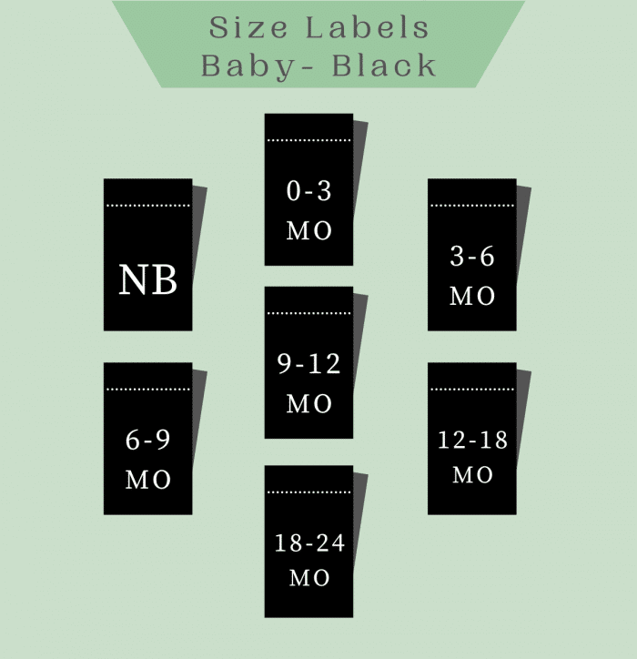 Baby Size Labels - NB to 18-24 Mo- Black- Labelyze