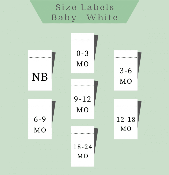 Baby Size Labels - NB to 18-24 Mo- White- Labelyze